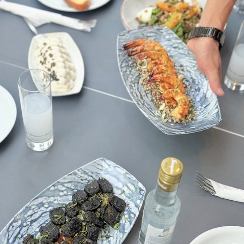 Seafood meze table at Varkoules