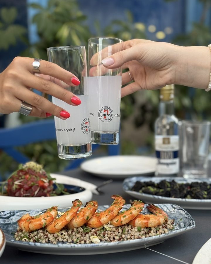 Ouzo toast at Varkoules